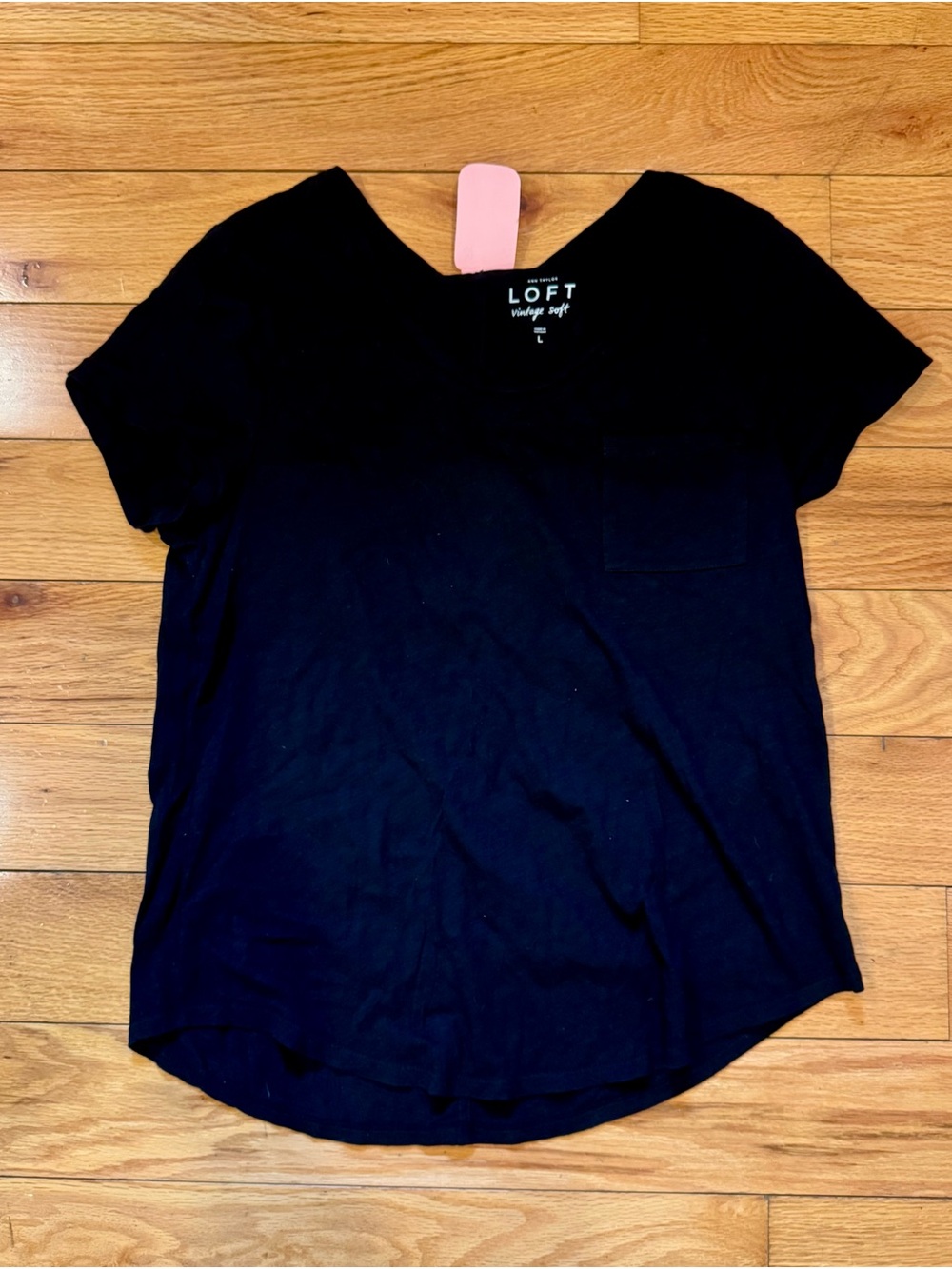 LOFT Vintage Soft Black V-Neck Pocket Tee - Short Sleeve
